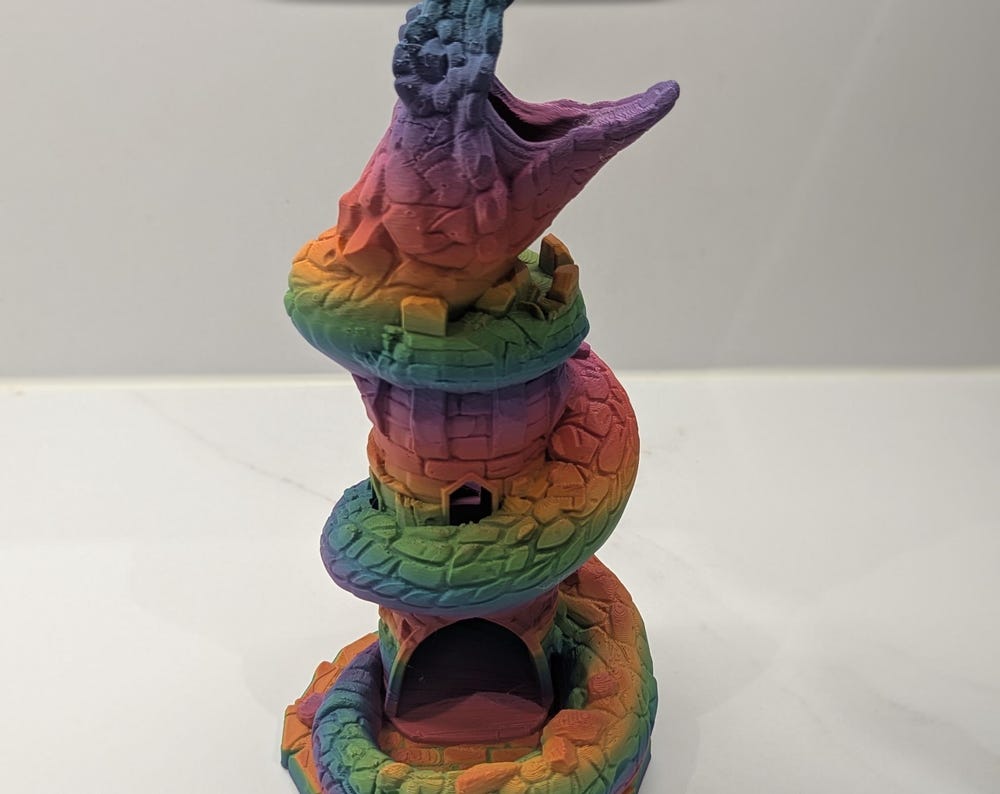 Handcrafted 3D Printed Basilisk Dice Tower